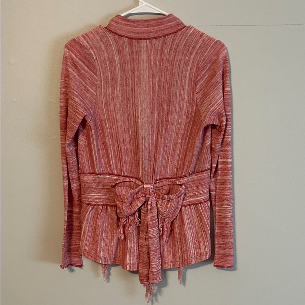 Free People Red/pink Draped Cardigan with hook closure. Back bow. Small. - Picture 3 of 8